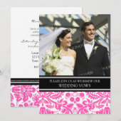 Roze zwarte foto Weddenschap Wow Renewal Uitnodigi Kaart (Voorkant / Achterkant)