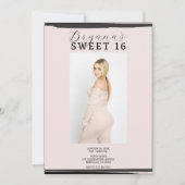 Roze & Zwarte Fotolijst Trendy Moderne Sweet 16 Kaart (Voorkant)