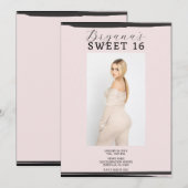 Roze & Zwarte Fotolijst Trendy Moderne Sweet 16 Kaart (Voorkant / Achterkant)
