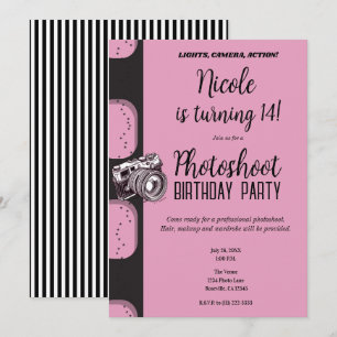 Roze Zwarte Fotoshoot Fotografie Verjaardagsfeestj Kaart