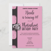 Roze Zwarte Fotoshoot Verjaardagsfeest Kaart (Voorkant)