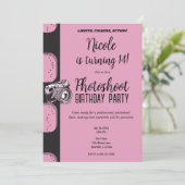 Roze Zwarte Fotoshoot Verjaardagsfeest Kaart (Staand voorkant)