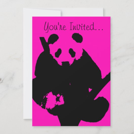 Roze zwarte frambozen panda mode uitnodiging (Voorkant)