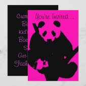 Roze zwarte frambozen panda mode uitnodiging (Voorkant / Achterkant)