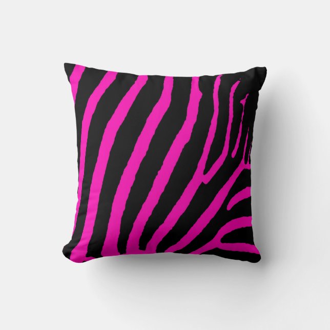 Roze zwarte frambozen zebra gestreepte sierkussen (Voorkant)