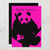Roze zwarte frambozenpanda mode uitnodiging (Voorkant / Achterkant)