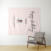 Roze & Zwarte Gelukkige Verjaardag Foto Feest Acht Wandkleed (In Situ (horizontaal))