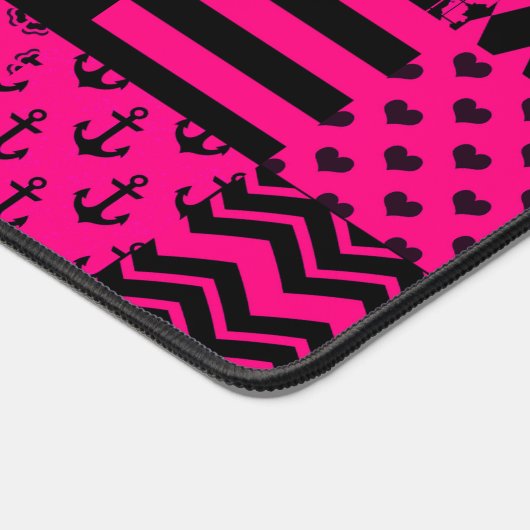 Roze Zwarte Gemengde Patchwork Ontwerp Bureaumat (Hoek)
