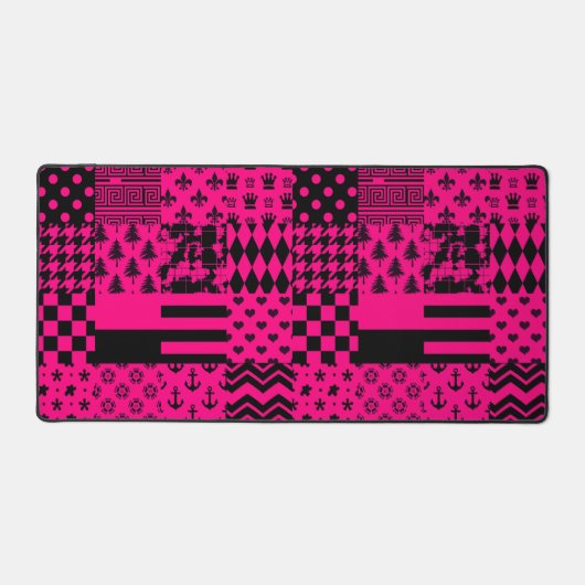Roze Zwarte Gemengde Patchwork Ontwerp Bureaumat (Voorkant)