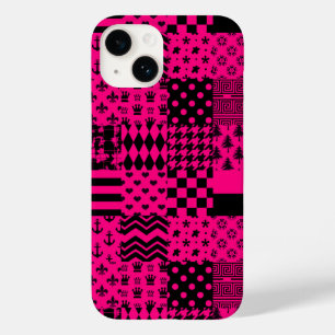 Roze Zwarte Gemengde Patchwork Ontwerp Case-Mate iPhone 14 Hoesje