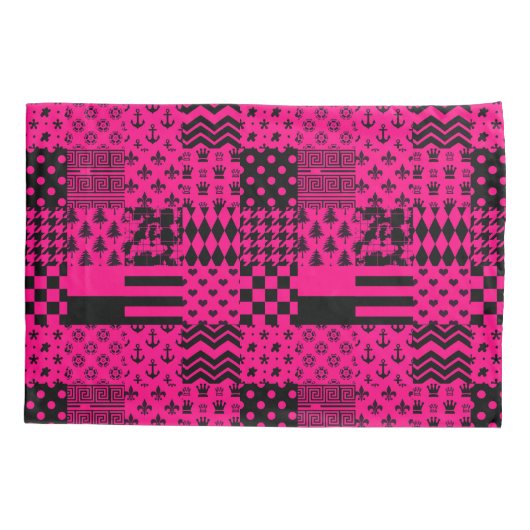 Roze Zwarte Gemengde Patchwork Ontwerp Kussensloop (Achterkant)