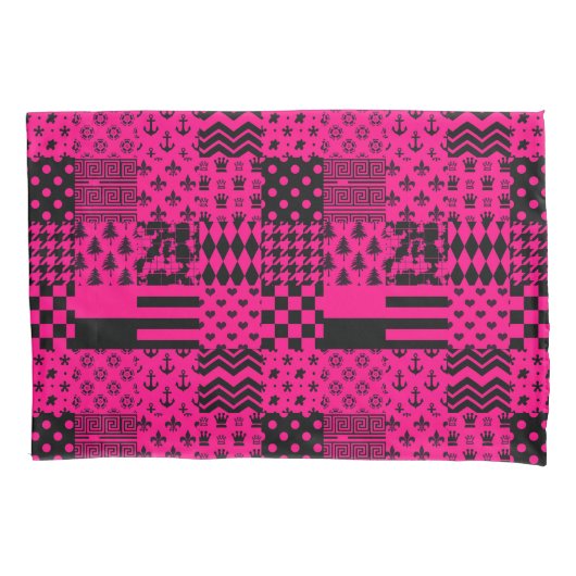 Roze Zwarte Gemengde Patchwork Ontwerp Kussensloop (Voorkant)