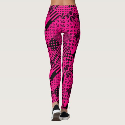 Roze Zwarte Gemengde Patchwork Ontwerp Leggings (Achterkant)