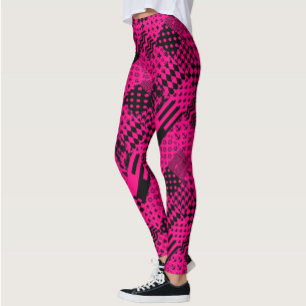 Roze Zwarte Gemengde Patchwork Ontwerp Leggings