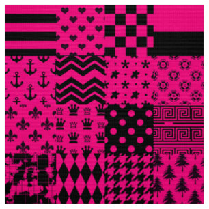 Roze Zwarte Gemengde Patchwork Ontwerp Stof
