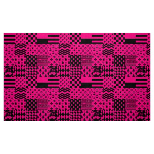 Roze Zwarte Gemengde Patchwork Ontwerp Stof (Fat Quarter)