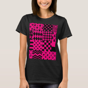 Roze Zwarte Gemengde Patchwork Ontwerp T-shirt