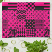 Roze Zwarte Gemengde Patchwork Ontwerp Theedoek (Gevouwen)