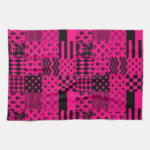Roze Zwarte Gemengde Patchwork Ontwerp Theedoek