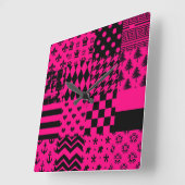 Roze Zwarte Gemengde Patchwork Ontwerp Vierkante Klok (Hoek)