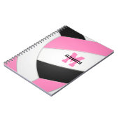 roze zwarte gepersonaliseerde girale volleybal notitieboek (Linkerzijde)