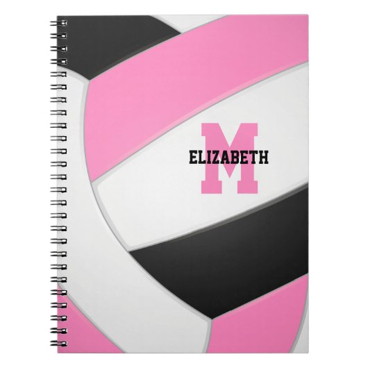 roze zwarte gepersonaliseerde girale volleybal notitieboek (Voorkant)