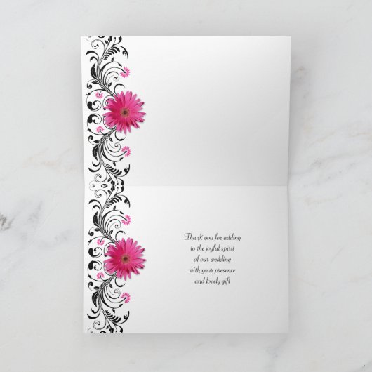 Roze Zwarte Gerbera Madeliefjes Bloemige Trouw Dan Bedankkaart (Binnen)