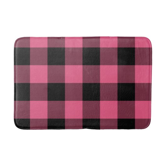 Roze & Zwarte Geruite Vierkanten Buffalo Plaid Badmat (Voorkant)