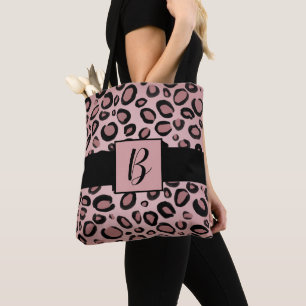 Roze & Zwarte Geschilderde Jachtluipaard Print Vle Tote Bag