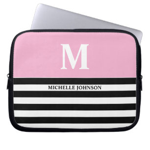 Roze zwarte gestreepte laptophoes voor vrouwen of  laptop sleeve