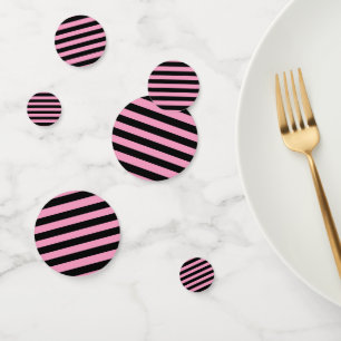 Roze & Zwarte Gestreepte Strepen Chique Verjaardag Confetti