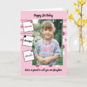 Roze zwarte geweldige dochterfotoverjaardag kaart (Gele Bloem)