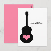 Roze/zwarte gitaarharttabel Briefkaart (Voorkant / Achterkant)