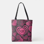 Roze Zwarte Glam Abstract Hart Monogram Initiaal Tote Bag (Achterkant)
