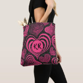 Roze Zwarte Glam Abstract Hart Monogram Initiaal Tote Bag (Dichtbij)