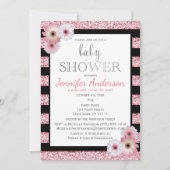 Roze Zwarte Glamour Stripe Baby shower Kaart (Voorkant)