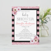 Roze Zwarte Glamour Stripe Baby shower Kaart (Staand voorkant)