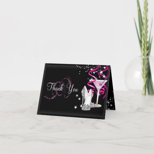 Roze & Zwarte Glitter Dank Je Kaart (Voorkant)