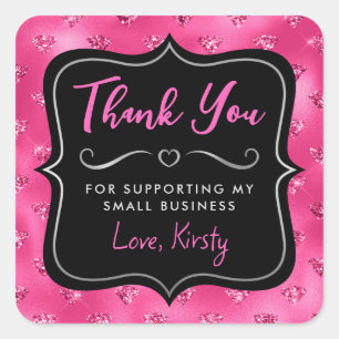 Roze & Zwarte Glitter Diamanten Klein Bedrijf Vierkante Sticker