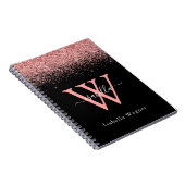 Roze Zwarte Glitter Elegante Scriptnaam Notitieboe Notitieboek (Rechterzijde)
