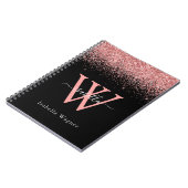 Roze Zwarte Glitter Elegante Scriptnaam Notitieboe Notitieboek (Linkerzijde)