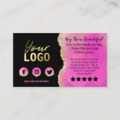 Roze zwarte Glitter Gold Agate Foil Hartelijk dank Visitekaartje (Achterkant)