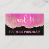 Roze zwarte Glitter Gold Agate Foil Hartelijk dank Visitekaartje (Voorkant)