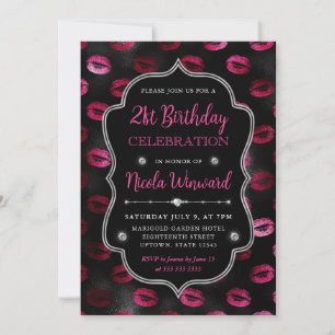 Roze & Zwarte Glitter Lippenstift 21e Verjaardag Kaart