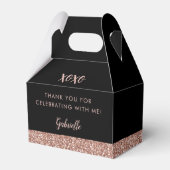 Roze zwarte glitter Modern Chic Roos Gold Dag Bedankdoosjes (Voorkant Zijde)