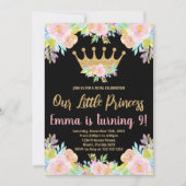 Roze zwarte Glitter Princess Birthday-uitnodiginge Kaart (Voorkant)