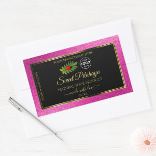 Roze zwarte Glitter-productlabels Gold Lijst Logo Rechthoekige Sticker