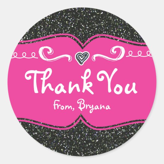 Roze & Zwarte Glitter Verjaardagsfeest Stickers (Voorkant)