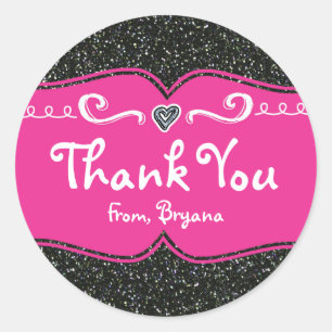 Roze & Zwarte Glitter Verjaardagsfeest Stickers