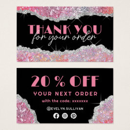 Roze zwarte glitterkaart visitekaartje